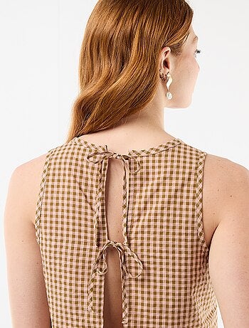 Top sin mangas con estampado Vichy