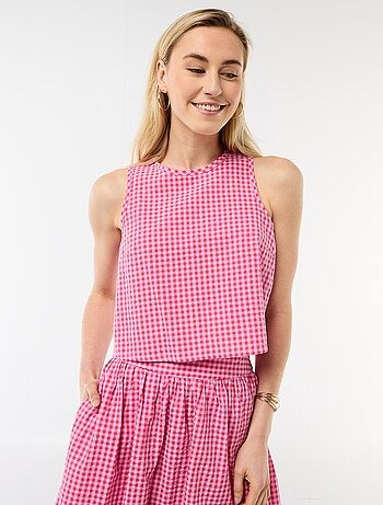 Top sin mangas con estampado Vichy