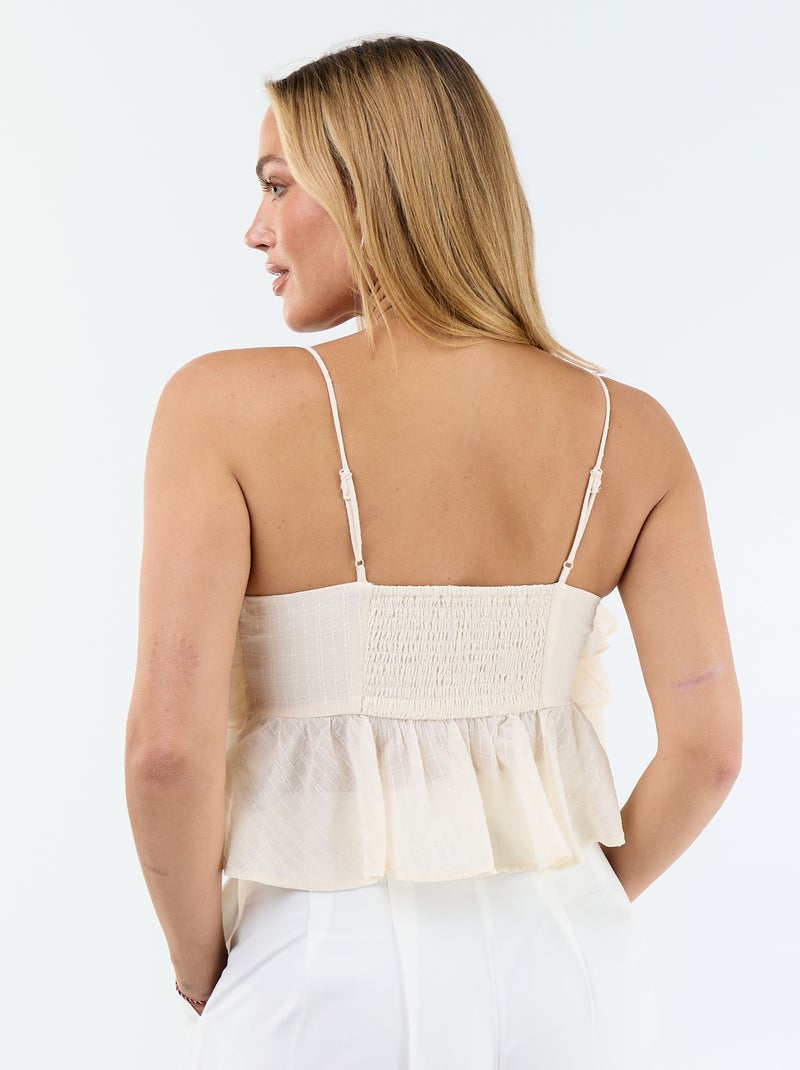 Top sin mangas con volantes y tirantes finos Beige - Kiabi