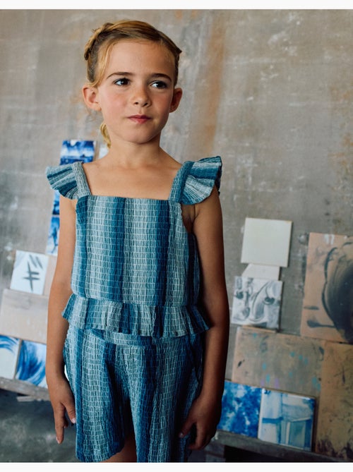 Top sin mangas de algodón a rayas con volantes - Kiabi