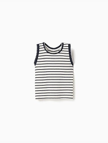 Top sin mangas de algodón acanalado a rayas