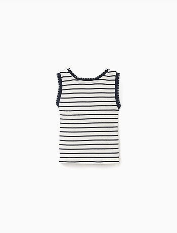 Top sin mangas de algodón acanalado a rayas