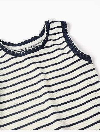 Top sin mangas de algodón acanalado a rayas