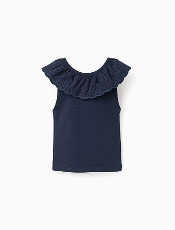 Top sin mangas de algodón con cuello bordado