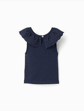 Top sin mangas de algodón con cuello bordado