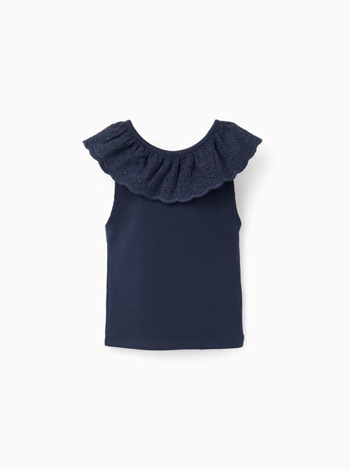 Top sin mangas de algodón con cuello bordado - Kiabi