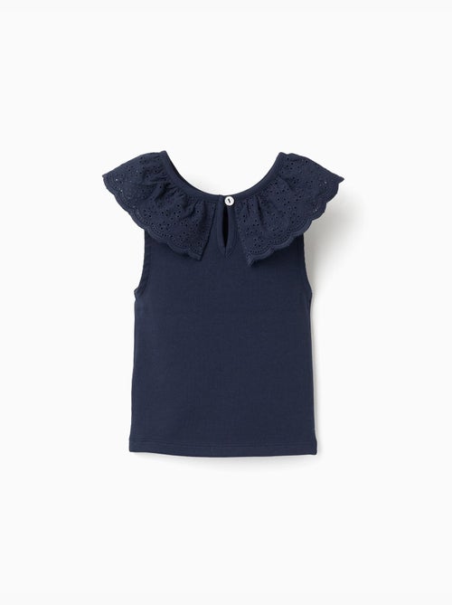 Top sin mangas de algodón con cuello bordado - Kiabi