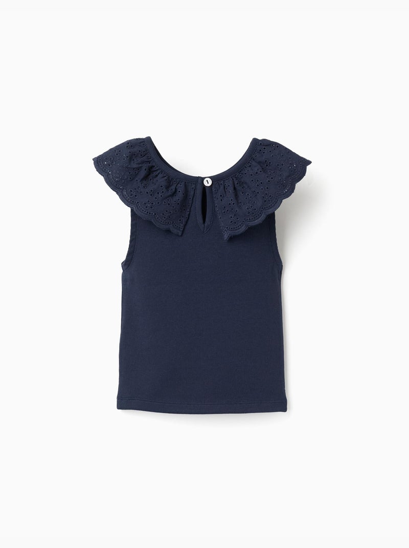 Top sin mangas de algodón con cuello bordado Azul oscuro - Kiabi