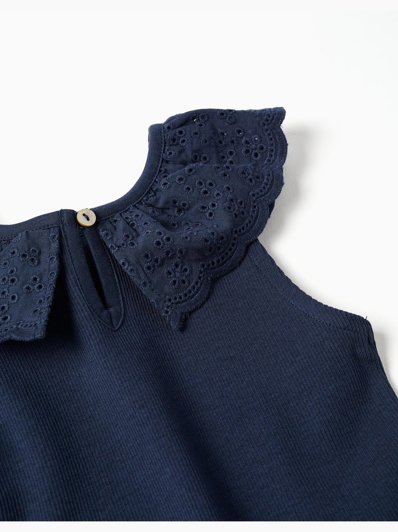 Top sin mangas de algodón con cuello bordado Azul oscuro - Kiabi