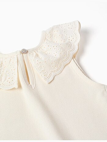 Top sin mangas de algodón con cuello bordado