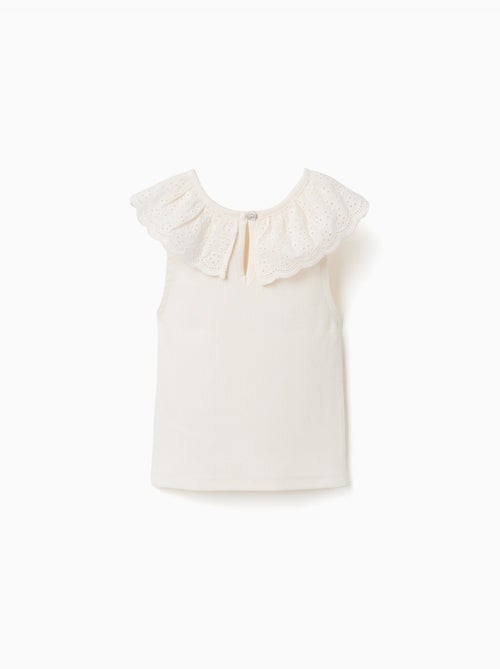 Top sin mangas de algodón con cuello bordado - Kiabi