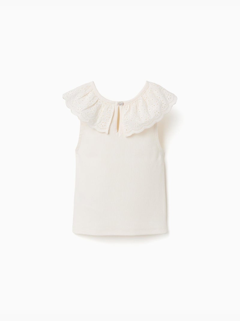 Top sin mangas de algodón con cuello bordado Blanco - Kiabi