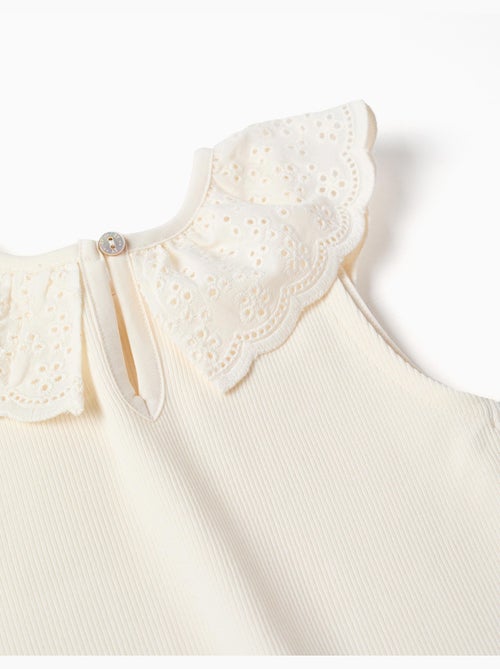 Top sin mangas de algodón con cuello bordado - Kiabi