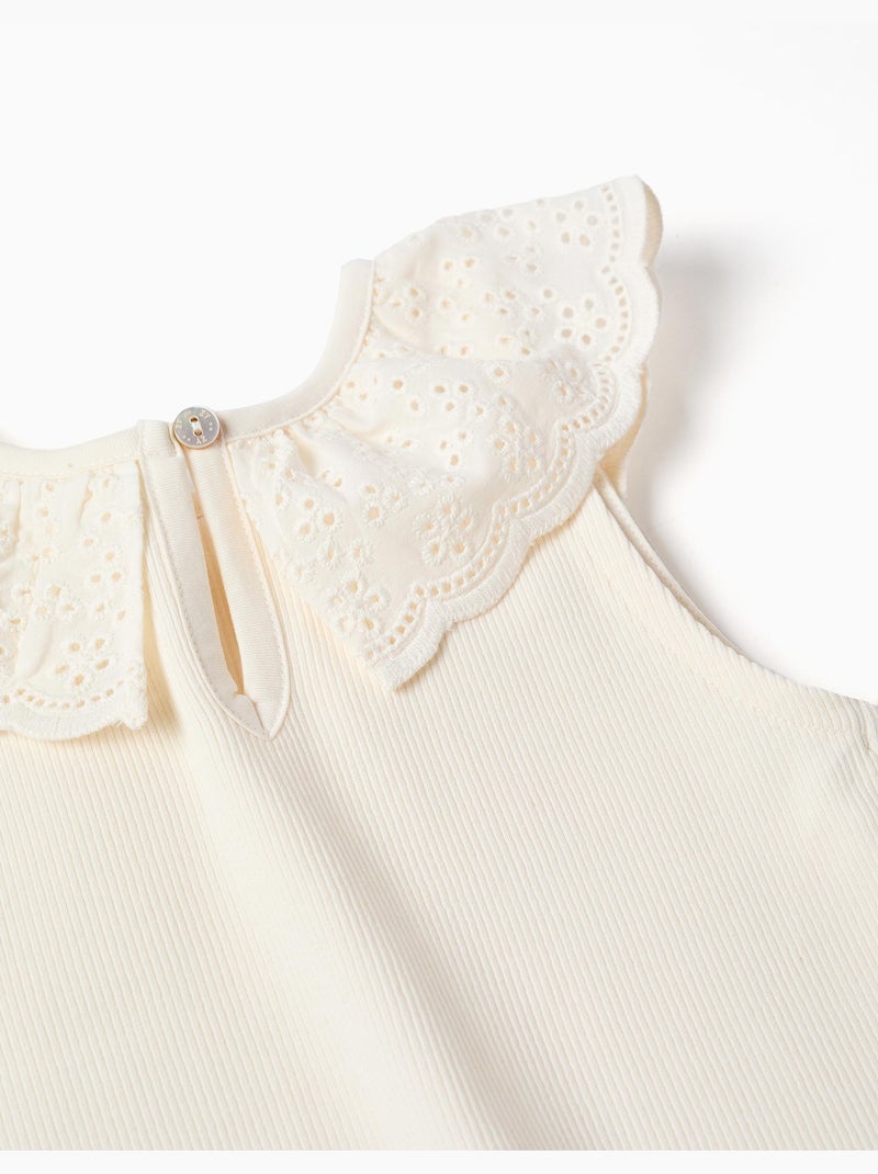 Top sin mangas de algodón con cuello bordado Blanco - Kiabi