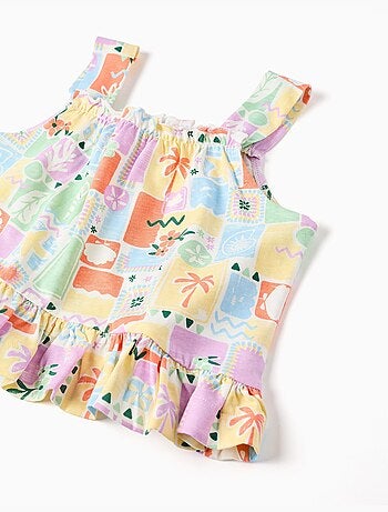 Top sin mangas de algodón con estampado colorido