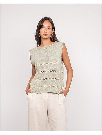 Top sin mangas de punto con rayas lurex KAVIA