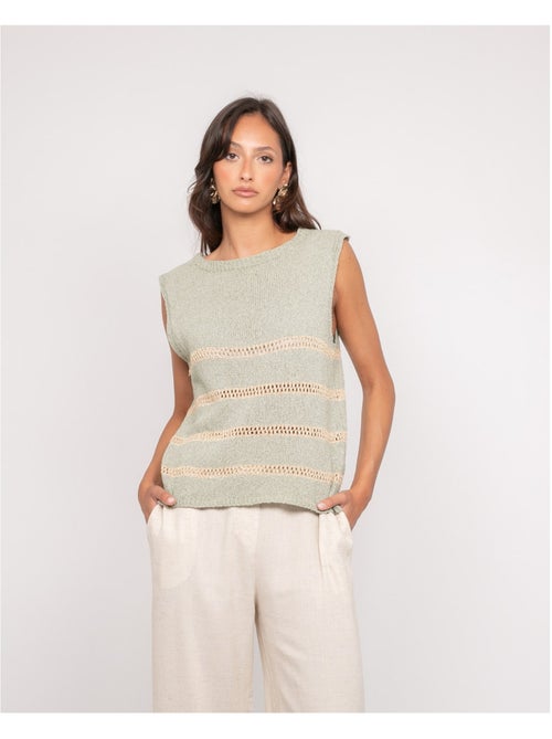 Top sin mangas de punto con rayas lurex KAVIA - Kiabi