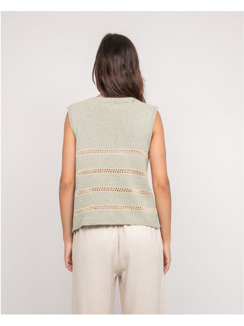 Top sin mangas de punto con rayas lurex KAVIA Caqui - Kiabi