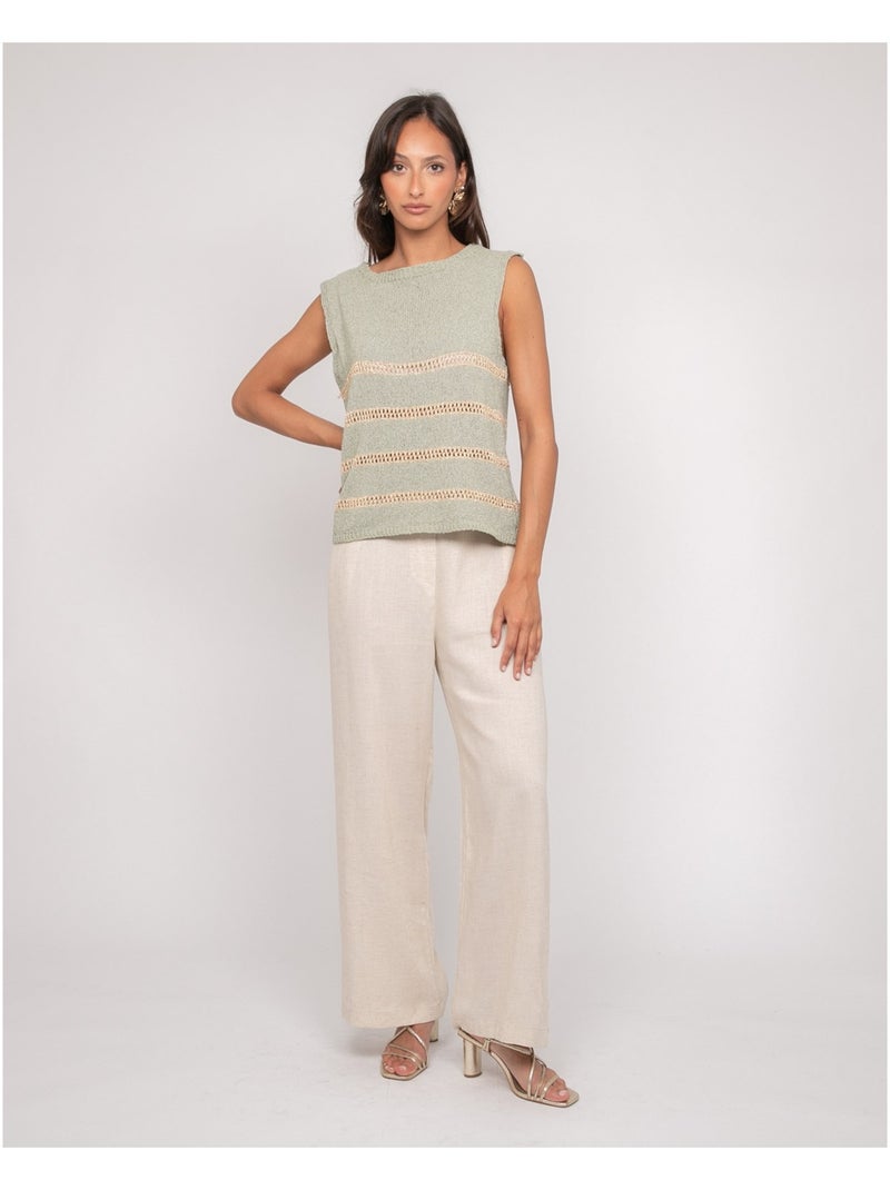 Top sin mangas de punto con rayas lurex KAVIA Caqui - Kiabi