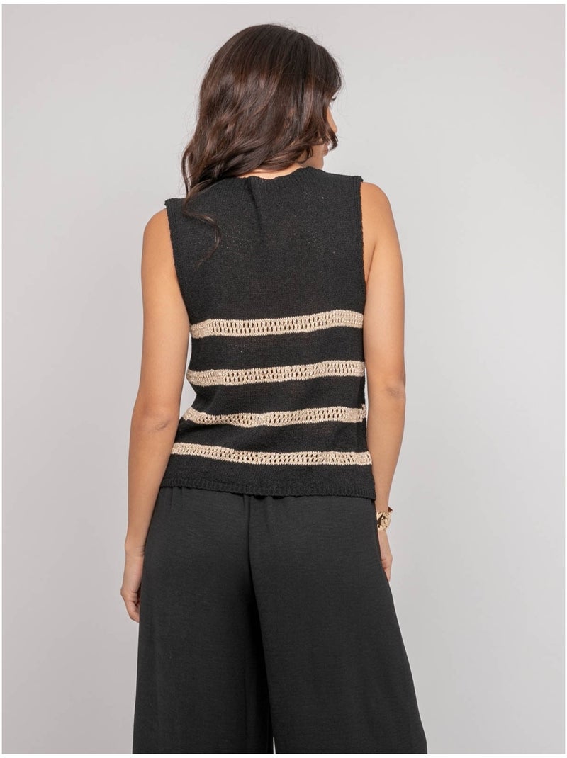 Top sin mangas de punto con rayas lurex KAVIA Negro - Kiabi