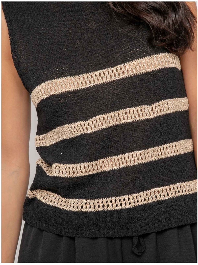 Top sin mangas de punto con rayas lurex KAVIA Negro - Kiabi
