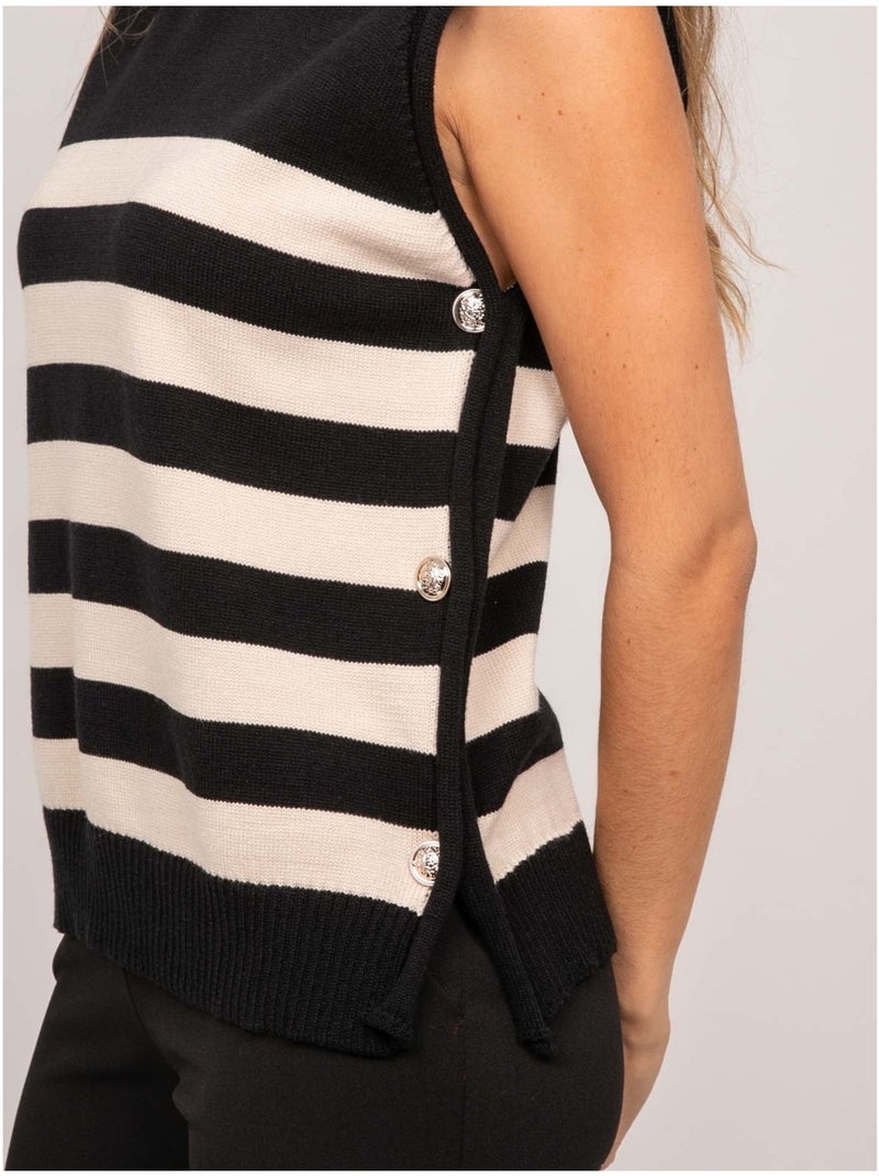 Top sin mangas de punto de rayas con botones dorados klyven Negro - Kiabi