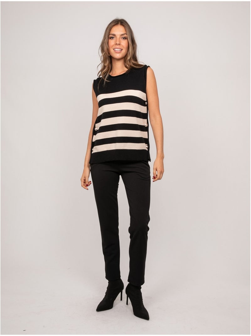 Top sin mangas de punto de rayas con botones dorados klyven Negro - Kiabi