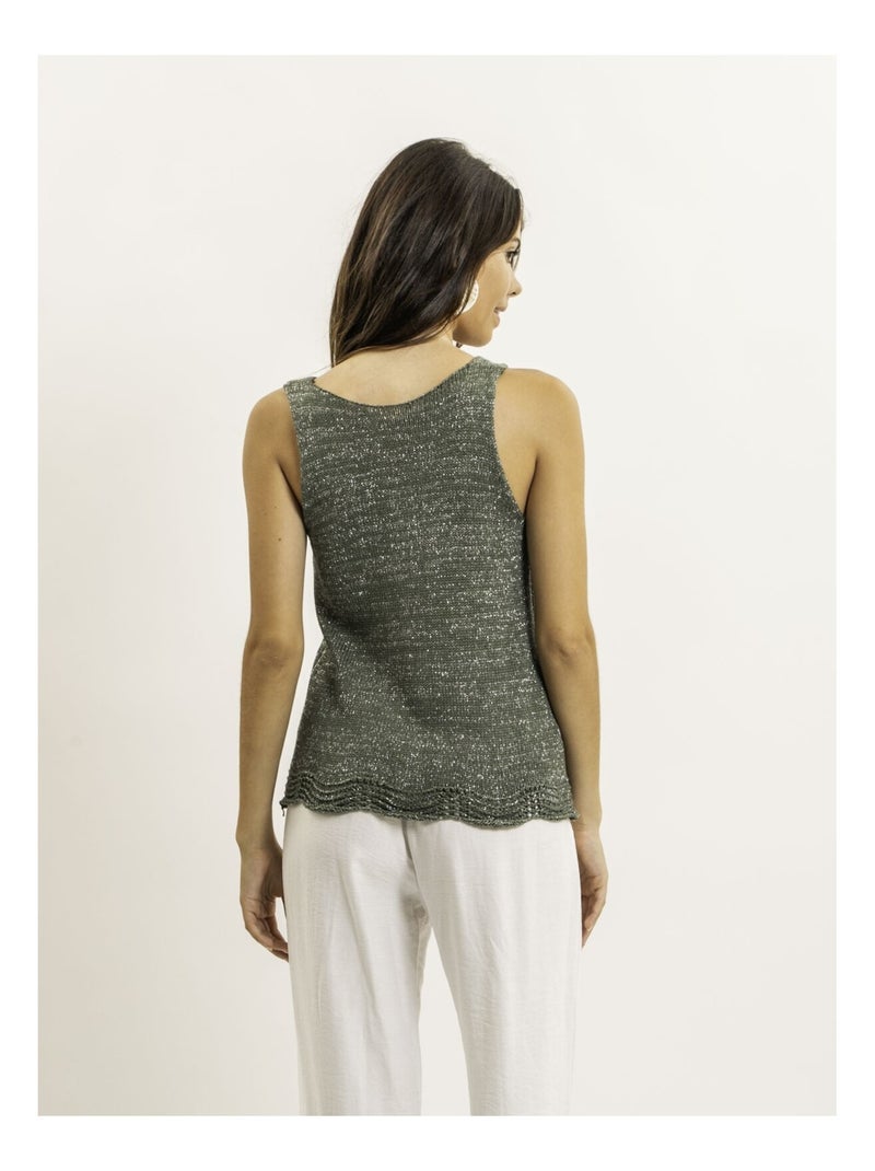 Top sin mangas de punto lurex KENATRA Caqui - Kiabi