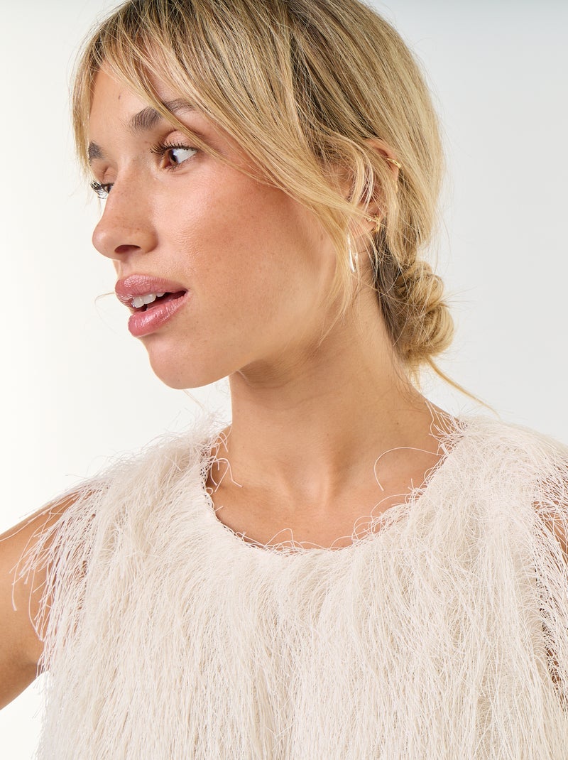 Top sin mangas de punto peludo Beige - Kiabi