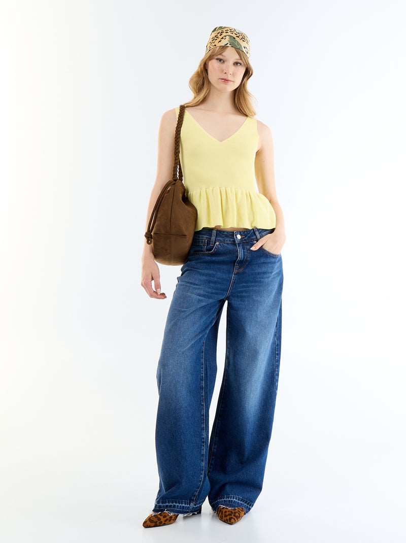 Top sin mangas peplum de canalé Amarillo - Kiabi