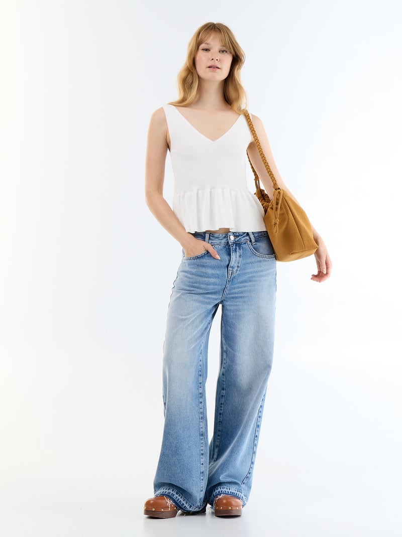 Top sin mangas peplum de canalé Blanco - Kiabi