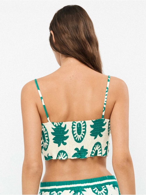 Top tirante fino con lazada en pecho y espalda fruncida, con lino - Kiabi Top tirante fino con lazada en pecho y espalda fruncida, con lino - Kiabi