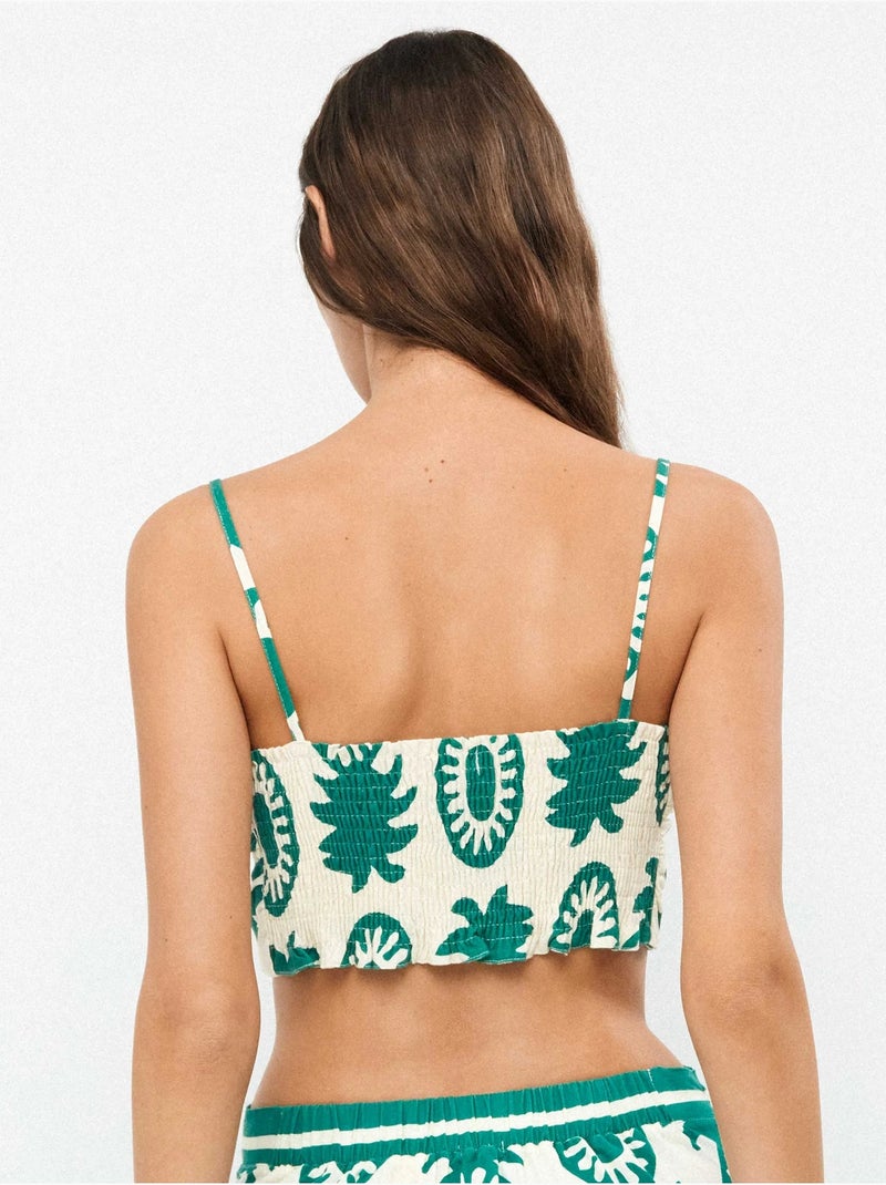 Top tirante fino con lazada en pecho y espalda fruncida, con lino Multicolor - Kiabi