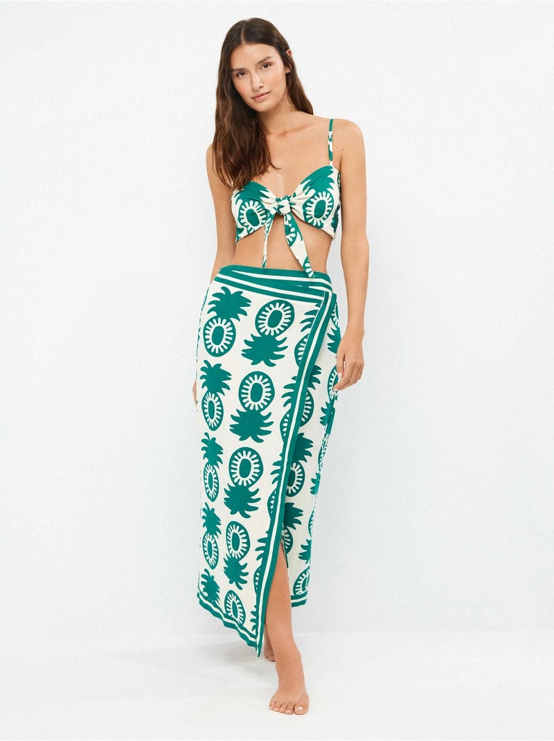 Top tirante fino con lazada en pecho y espalda fruncida, con lino Multicolor - Kiabi