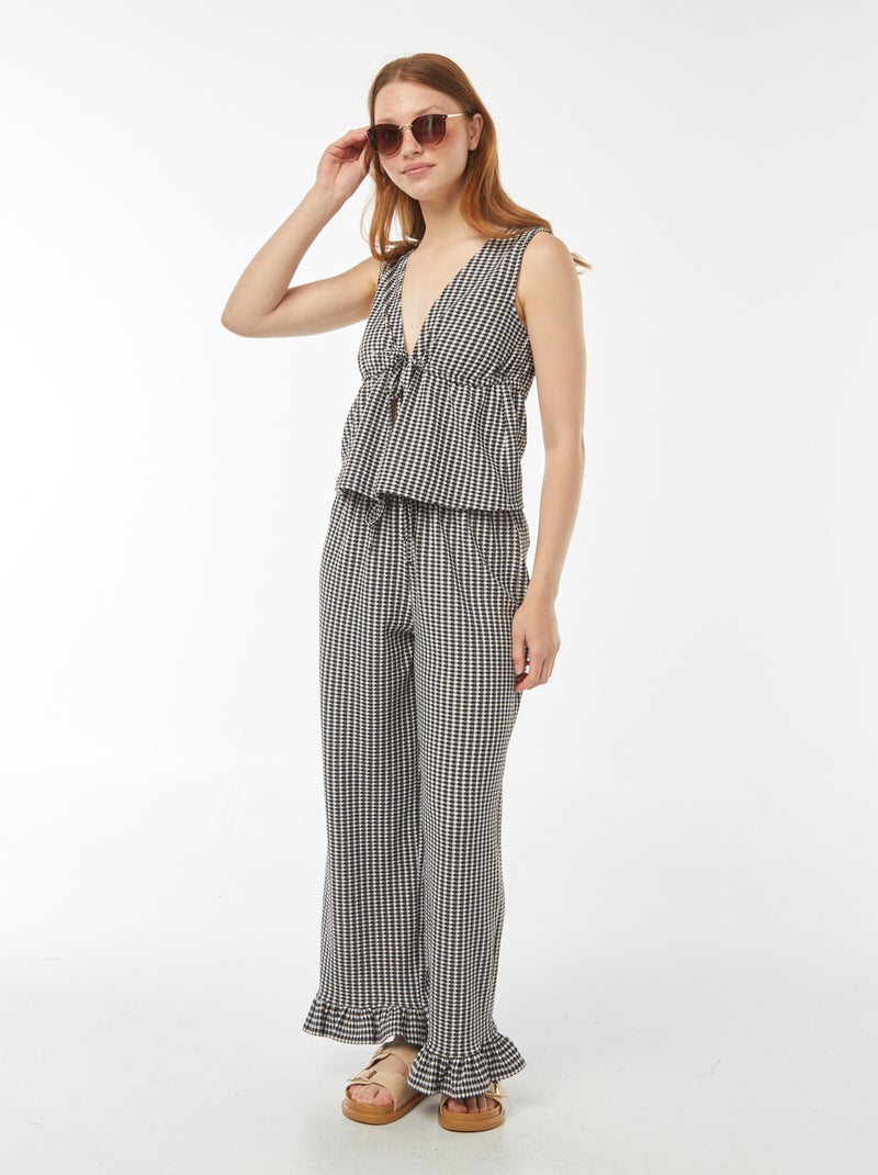 Top vichy corto de punto gofrado Negro - Kiabi