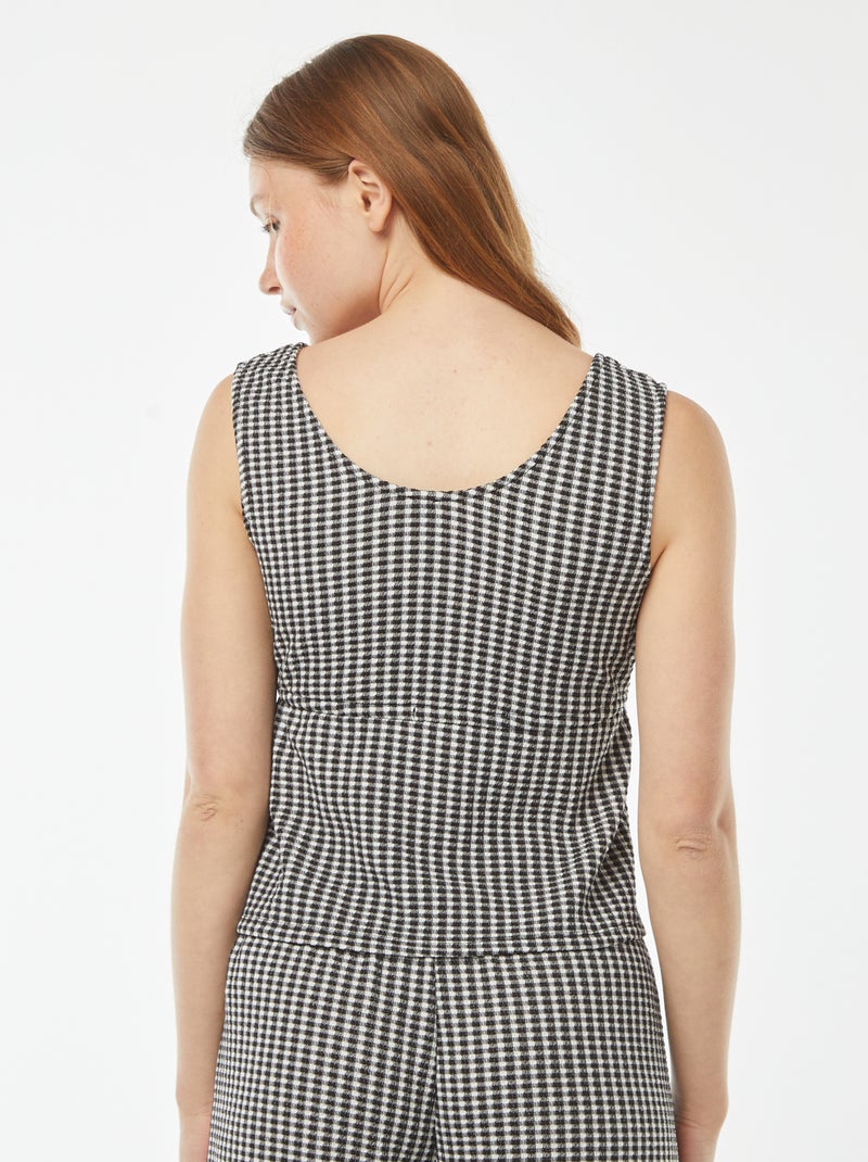 Top vichy corto de punto gofrado Negro - Kiabi