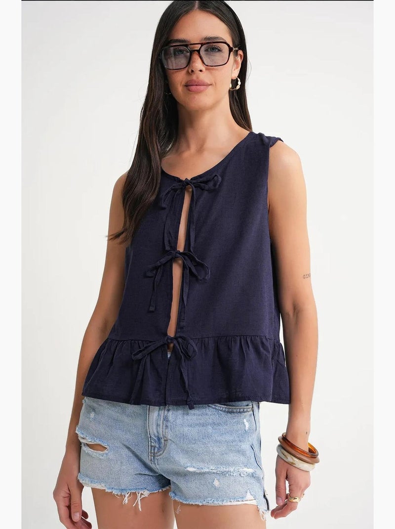 Top volantes lazo delantero mixray Azul marino - Kiabi