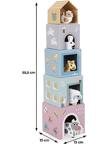 Torre de apilar encajable madera animales granja juguete aprendizaje mamabrum