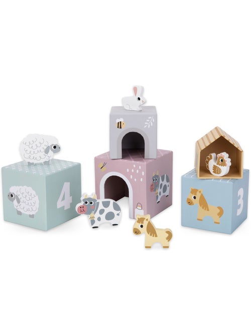 Torre de apilar encajable madera animales granja juguete aprendizaje mamabrum - Kiabi Torre de apilar encajable madera animales granja juguete aprendizaje mamabrum - Kiabi