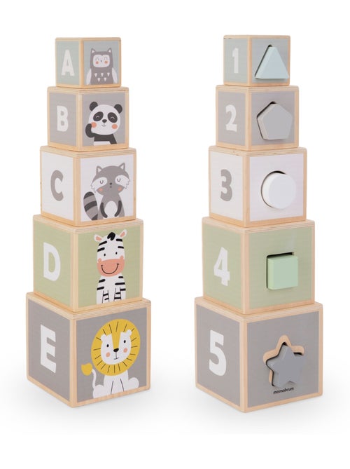 Torre de apilar madera infantil clasificador formas numeros mamabrum - Kiabi Torre de apilar madera infantil clasificador formas numeros mamabrum - Kiabi