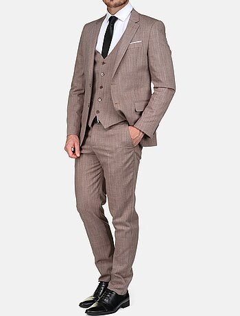 Traje de tres piezas con rayas y acanaladuras - Leader Mode