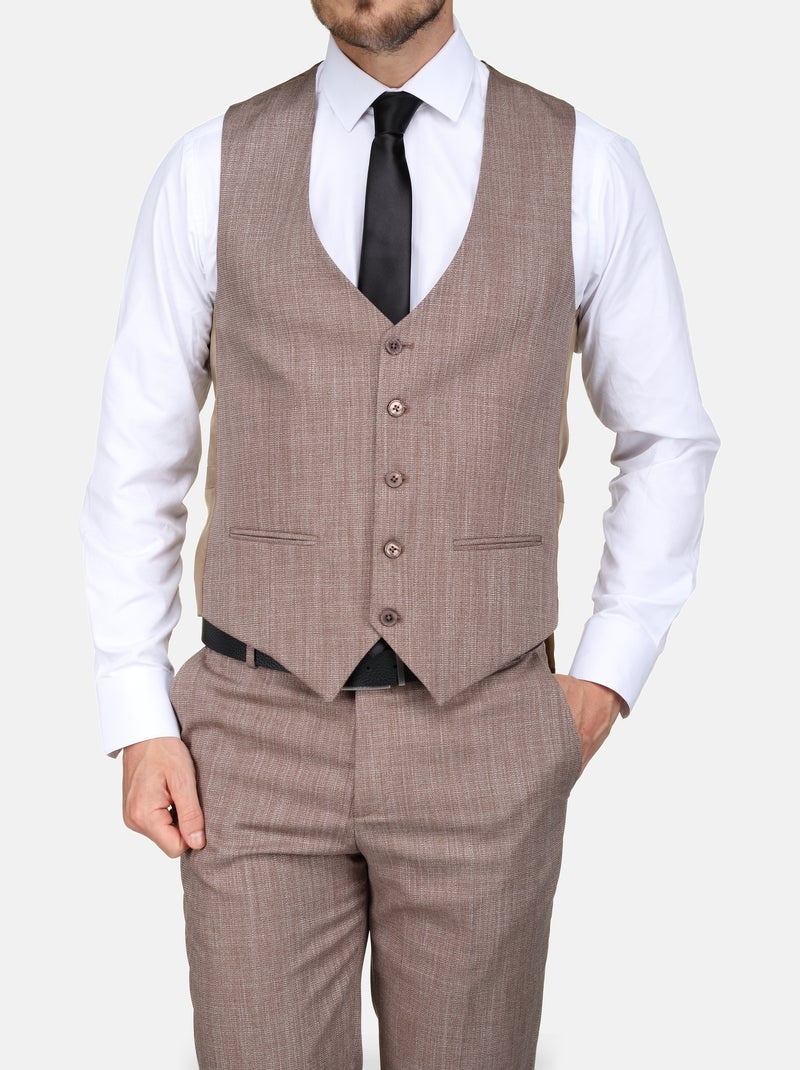 Traje de tres piezas con rayas y acanaladuras - Leader Mode Beige - Kiabi