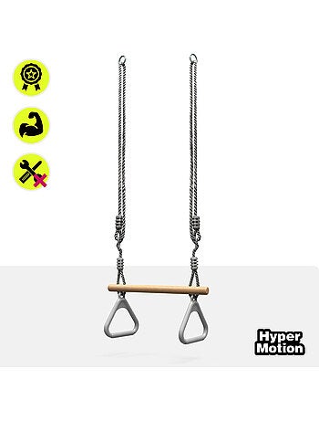 Trapecio de gimnasia infantil hypermotion con anillas y barra de madera para columpio