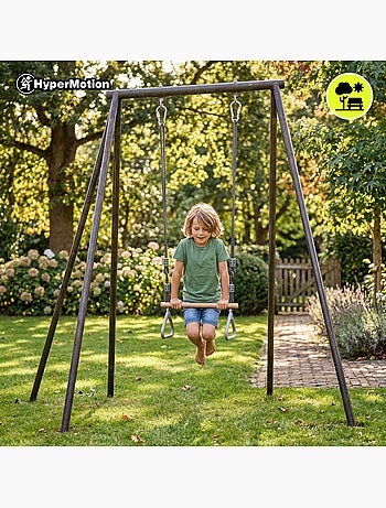 Trapecio de gimnasia infantil hypermotion con anillas y barra de madera para columpio