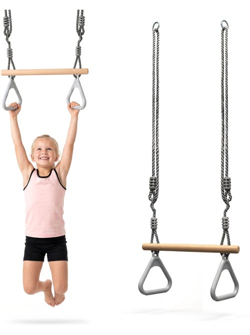 Trapecio de gimnasia infantil HyperMotion con anillas y barra de madera para columpio - Kiabi Trapecio de gimnasia infantil HyperMotion con anillas y barra de madera para columpio - Kiabi