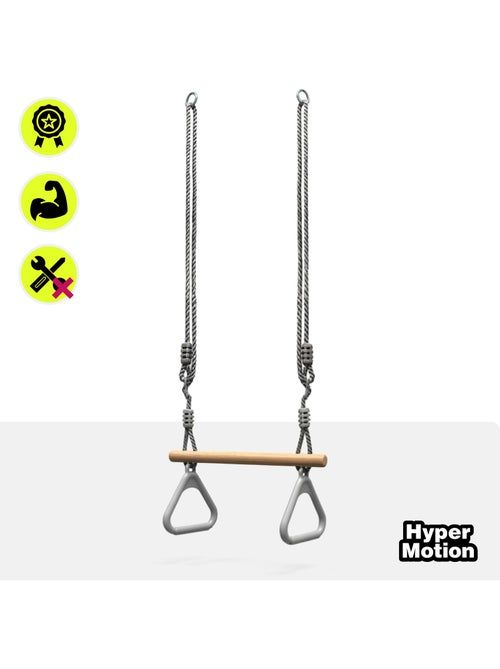 Trapecio de gimnasia infantil HyperMotion con anillas y barra de madera para columpio - Kiabi Trapecio de gimnasia infantil HyperMotion con anillas y barra de madera para columpio - Kiabi