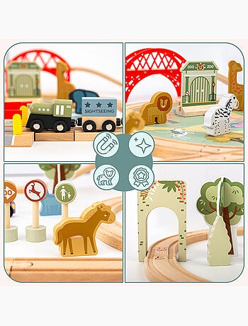 Tren de madera juguete 106x55cm zoo safari puzle vias animales mamabrum