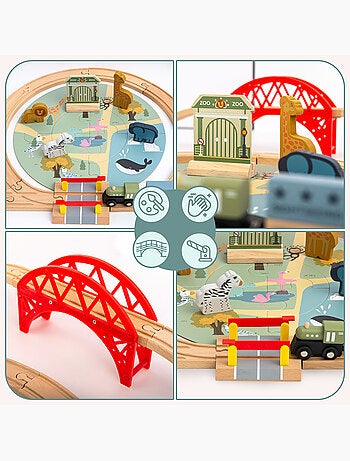 Tren de madera juguete 106x55cm zoo safari puzle vias animales mamabrum