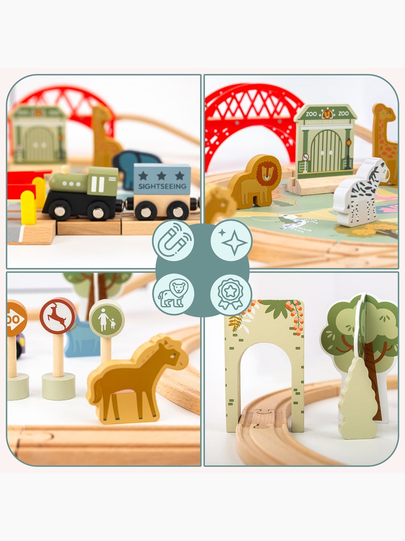 Tren de madera juguete 106x55cm zoo safari puzle vias animales mamabrum N/D - Kiabi