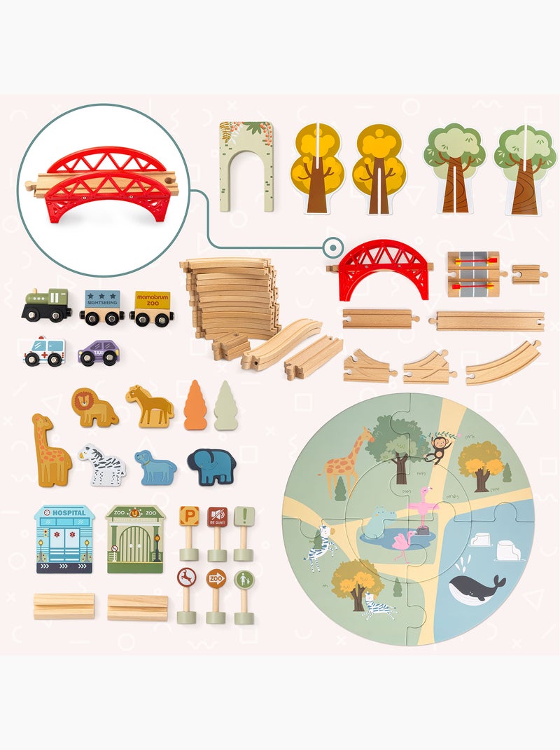 Tren de madera juguete 106x55cm zoo safari puzle vias animales mamabrum N/D - Kiabi